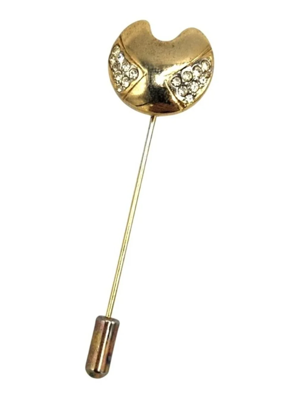 Gold Tone Stick Pin Circle With Crystal Accents